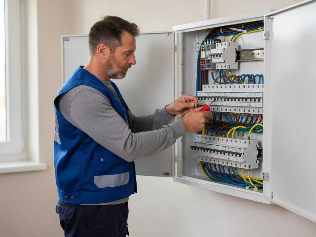Technicien intervenant sur un tableau électrique résidentiel